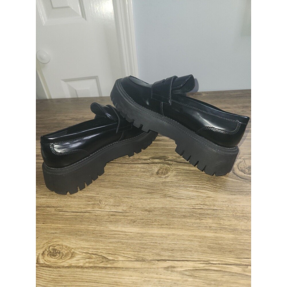 Crown Vintage Women's Black Chunky Lug Sole Platform Penny Loafer US Sz 9.5 Med - Picture 9 of 13